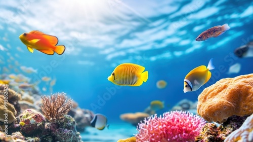 Vibrant Coral Reef with Colorful Tropical Fish