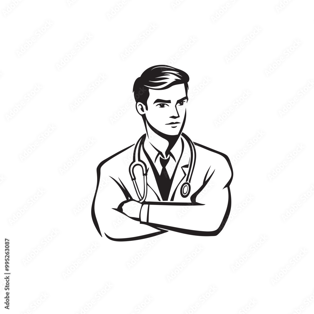 Doctor Icon with Stethoscope. Nurse logo, medical and health care hospital patient examination vector illustration Doctor Icon with Stethoscope. Nurse logo, medical and health care hospital patient examination vector illustration