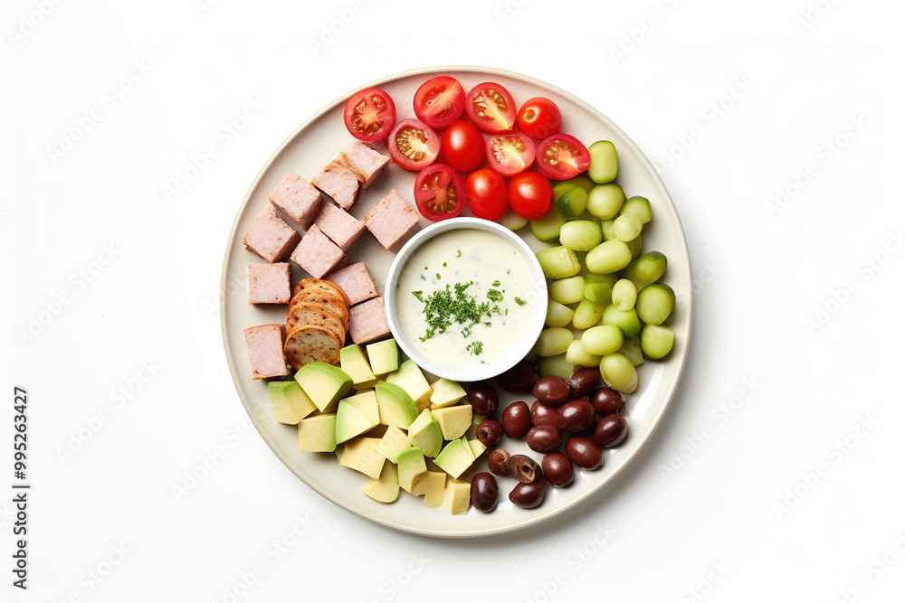Appetizers boards with assorted cheese, meat, grape, olives and nuts. Charcuterie and cheese platter. Top view on white background Appetizers boards with assorted cheese, meat, grape, olives and nuts. Charcuterie and cheese platter. Top view on white background