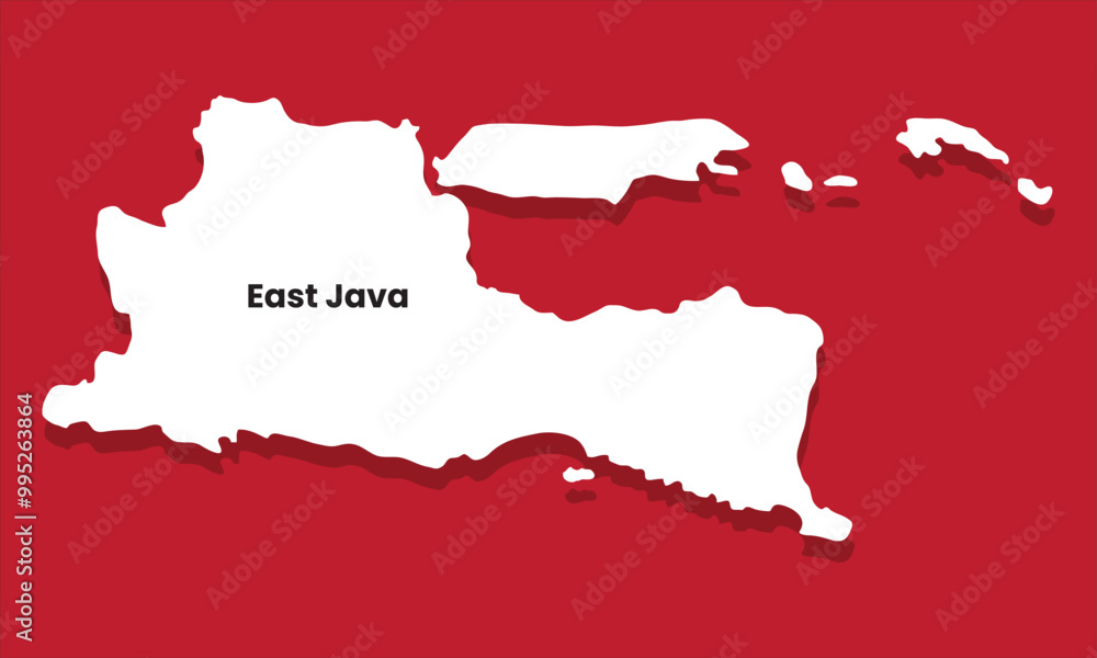 East Java silhouette map with red background East Java silhouette map with red background