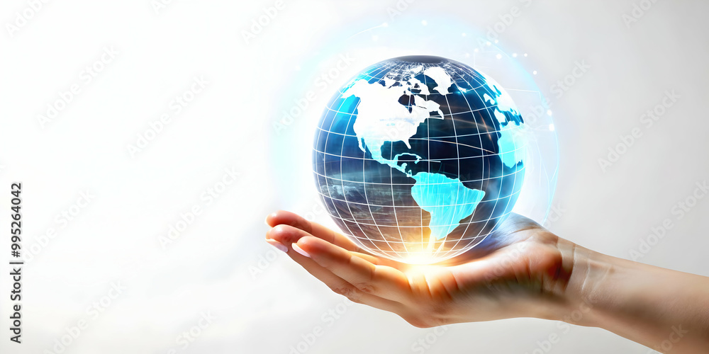 Flat Close-Up of a Hand Holding a Holographic Globe Symbolizing Global Unity and Peace for Human Rights Day in a Futuristic Vector Illustration Flat Close-Up of a Hand Holding a Holographic Globe Symbolizing Global Unity and Peace for Human Rights Day in a Futuristic Vector Illustration