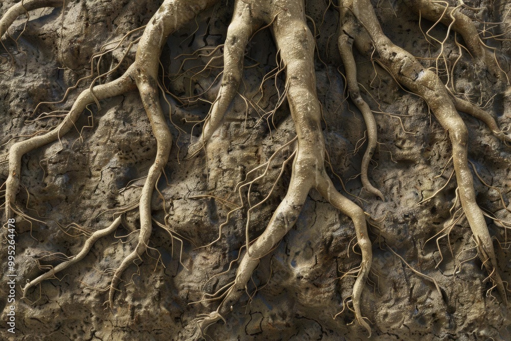 Earthy Underneath. Rough, textured, and bumpy roots plant texture concept Earthy Underneath. Rough, textured, and bumpy roots plant texture concept
