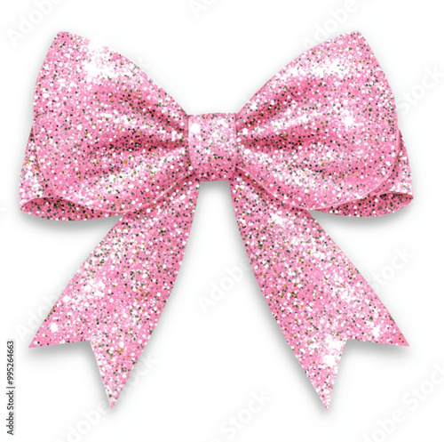 an illustration of a beautiful pink glitter coquette bow, white background