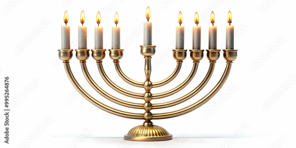 Floating Hanukkah Menorah with Flickering Candles in Mid-Air on White Background - Modern Tradition for Contemporary Celebrations | Photo Stock Concept Floating Hanukkah Menorah with Flickering Candles in Mid-Air on White Background - Modern Tradition for Contemporary Celebrations | Photo Stock Concept
