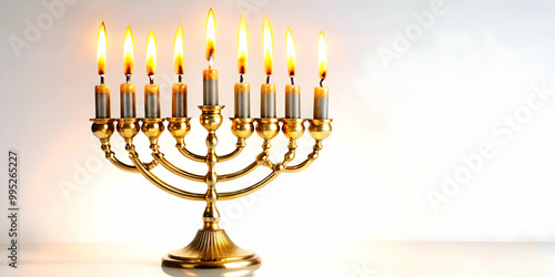 3D Isolated Hanukkah Candles with Glowing Flames on White Background - Perfect for Infographics on Religious Traditions and Holiday Celebrations