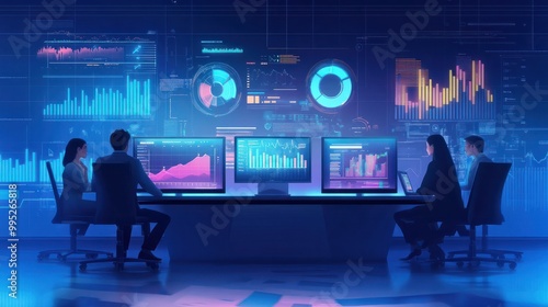 Wallpaper Mural business team analytics and monitoring on web report dashboard monitor concept. Torontodigital.ca