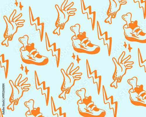 Abstract pattern hand  shoes and thunder background layout wallpaper print art paper fabric textile editable
