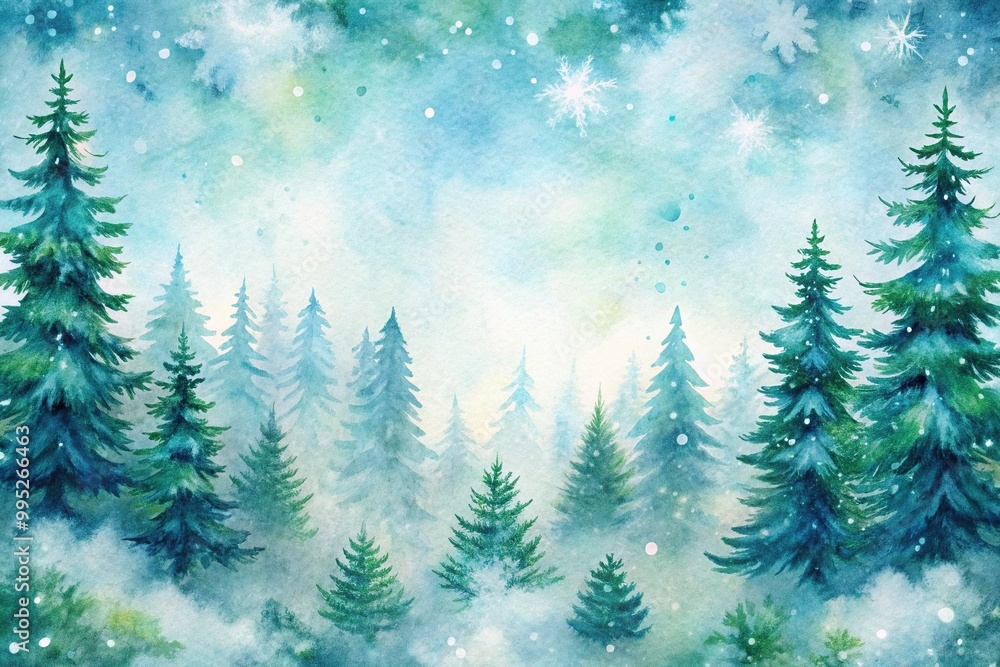 Obraz premium Cozy winter watercolor background with fir trees