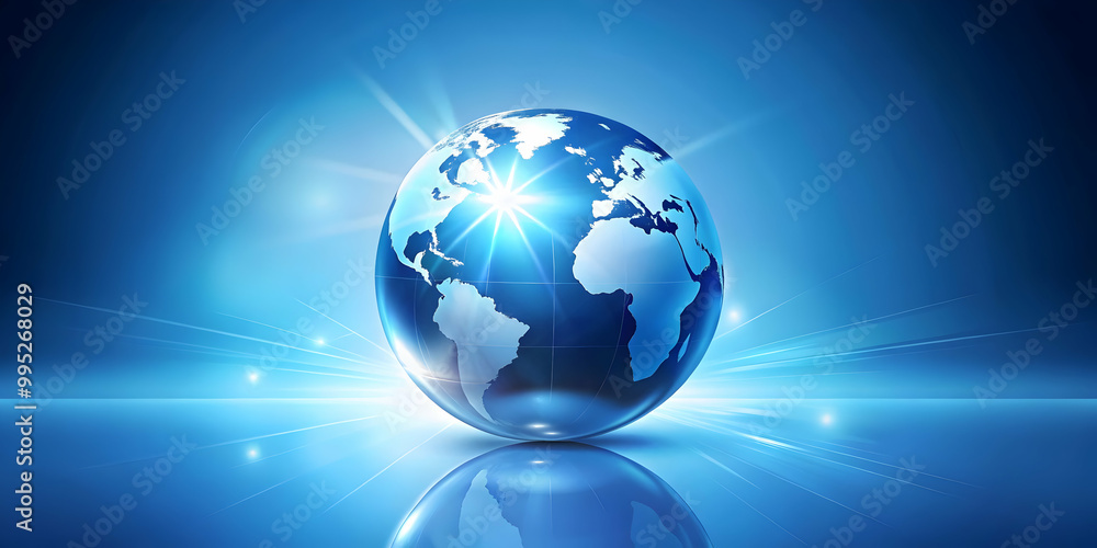 Flat Glossy Blue Background with Glowing Globe for Global Unity Concept � Reflective Shine & Copy Space for Human Rights Day in Simple Vector Illustration Flat Glossy Blue Background with Glowing Globe for Global Unity Concept � Reflective Shine & Copy Space for Human Rights Day in Simple Vector Illustration