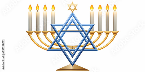Flat Isolated Star of David with Hanukkah Candles in Simple Vector Design for Infographics on Religious Symbols and Hanukkah Celebration