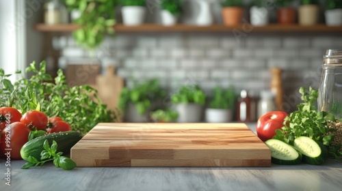 Fresh Vegetables and Cutting Board in Modern Kitchen - Culinary Preparation Concept