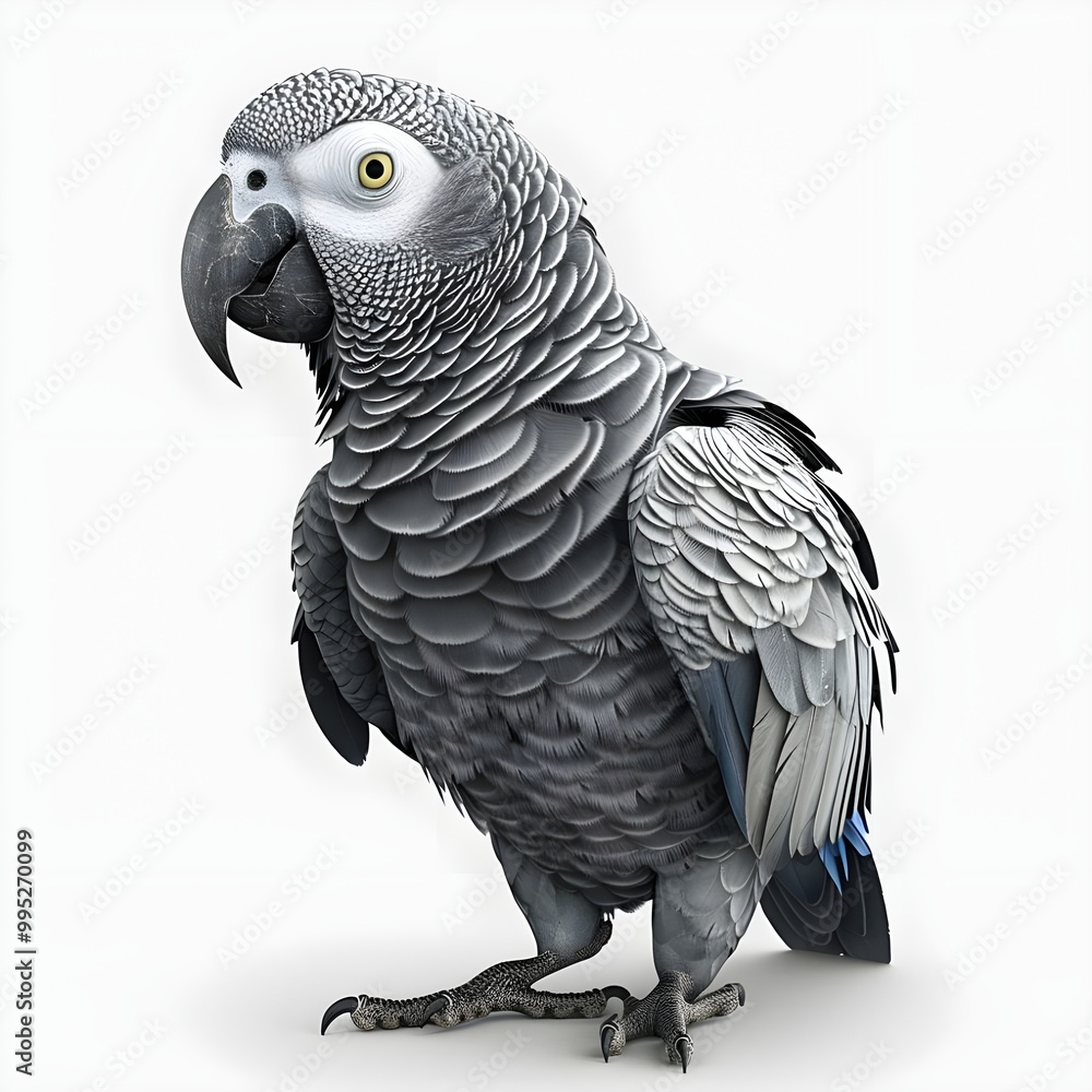 Fototapeta premium black and white parrot with white background Generative AI