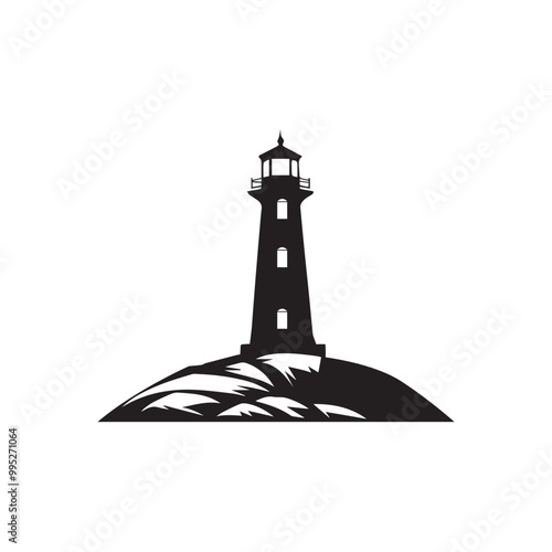 LightHouse Clipart Design - LightHouse Vector illustration in black and white