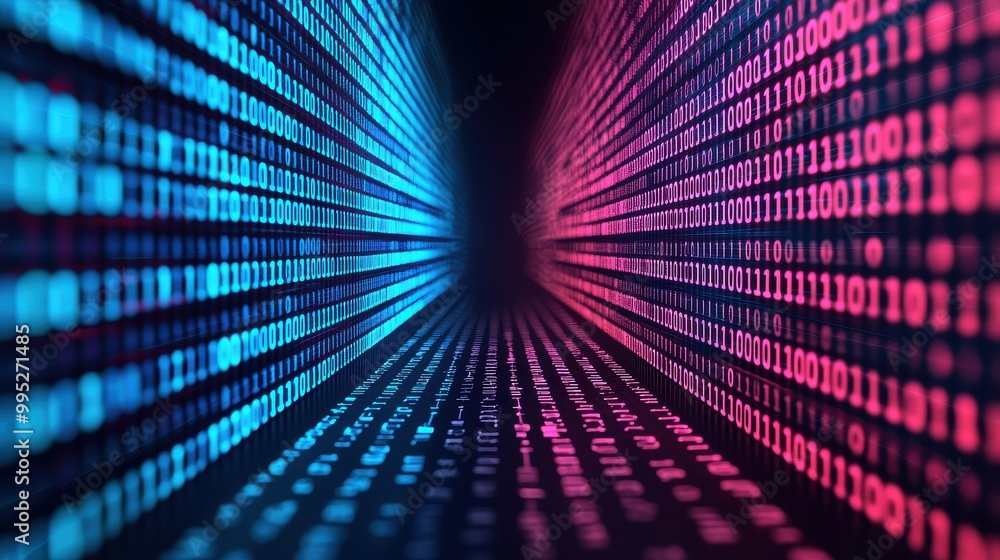 Abstract digital data flow in blue and pink light. Abstract digital data flow in blue and pink light.