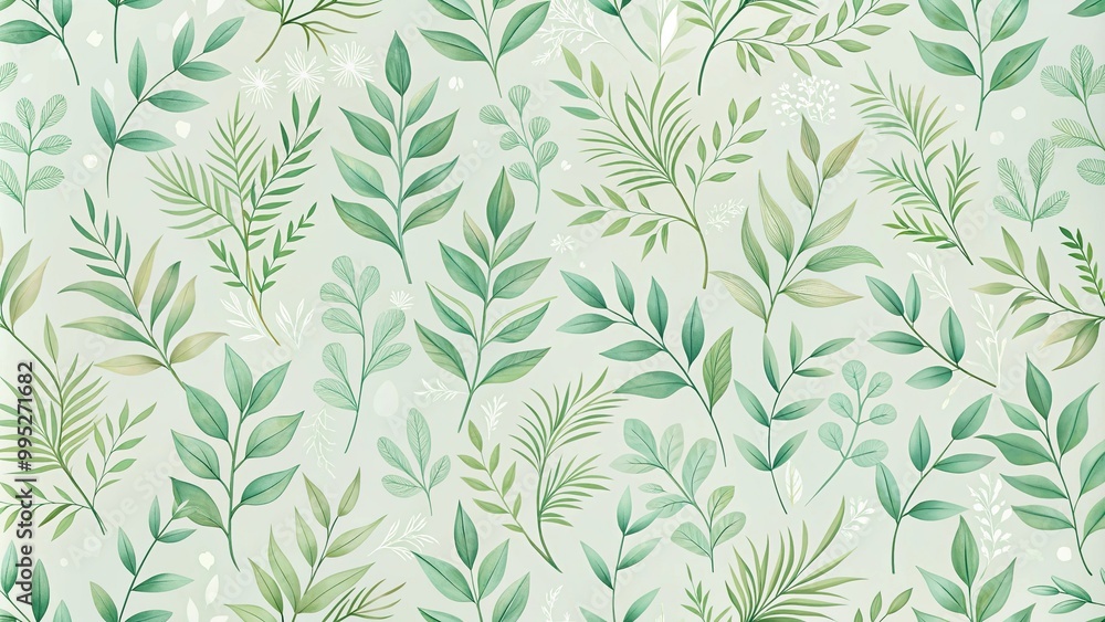 Delicate green floral background with subtle leaves seamless pattern texture Delicate green floral background with subtle leaves seamless pattern texture