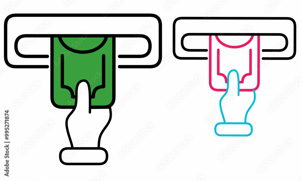 Cash deposit icon. ATM slot money insert symbol in line, flat and colored style on white background, suitable for apps and websites. Vector illustration Cash deposit icon. ATM slot money insert symbol in line, flat and colored style on white background, suitable for apps and websites. Vector illustration