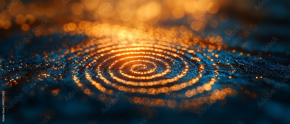 Abstract spiral pattern of golden lights on a blue surface. Abstract spiral pattern of golden lights on a blue surface.