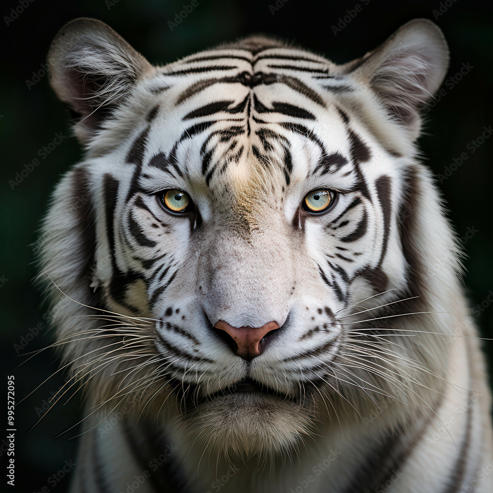 Fototapeta premium Close-up Photography of a White Tiger's Intense Gaze
