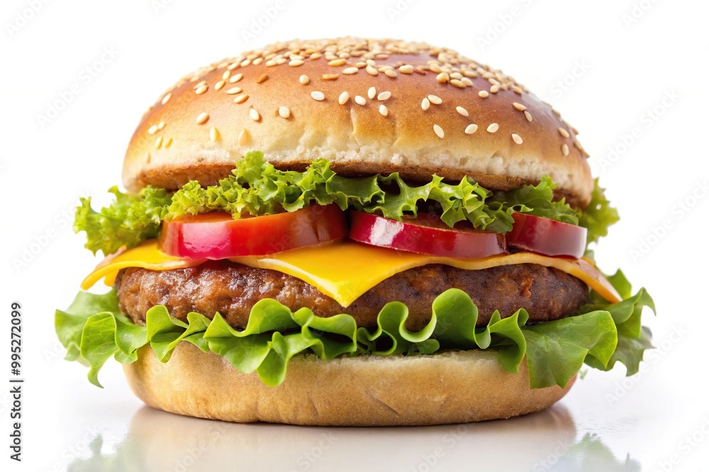 Delicious burger isolated on white background Delicious burger isolated on white background