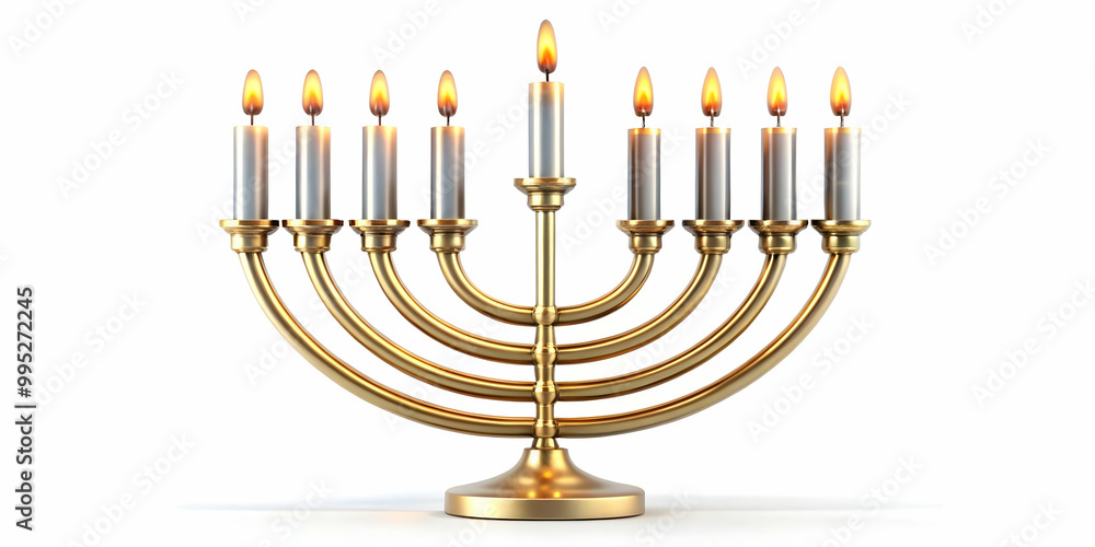 3D Floating Hanukkah Menorah with Flickering Candles in Mid-Air Isolated on White Background - Modern Traditional Design for Contemporary Hanukkah Visuals 3D Floating Hanukkah Menorah with Flickering Candles in Mid-Air Isolated on White Background - Modern Traditional Design for Contemporary Hanukkah Visuals