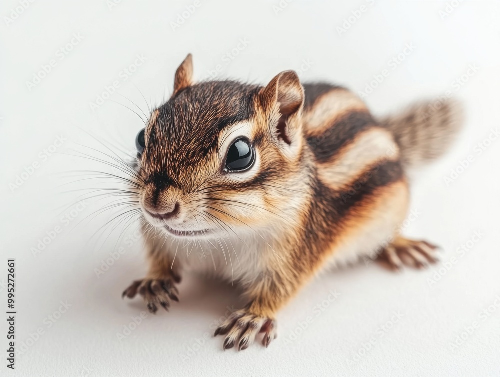 Adorable Baby Chipmunk Close-Up on White Background - Ideal for Nature, Wildlife, and Animal-Themed Designs Adorable Baby Chipmunk Close-Up on White Background - Ideal for Nature, Wildlife, and Animal-Themed Designs