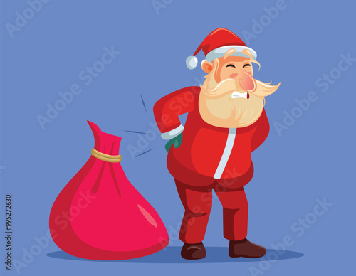 Santa Claus Suffering a Backache Vector Cartoon Illustration. Unwell Santa Feeling sore and unhappy about his aching back
