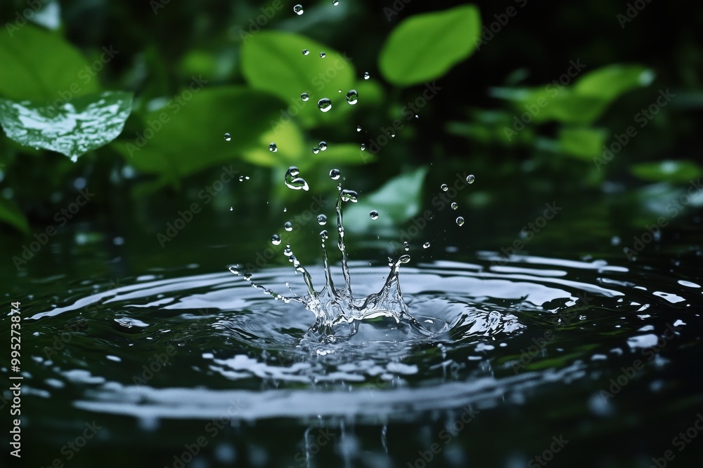 Raindrops pitter-patter on leaves, splashing across the water. Raindrops pitter-patter on leaves, splashing across the water.