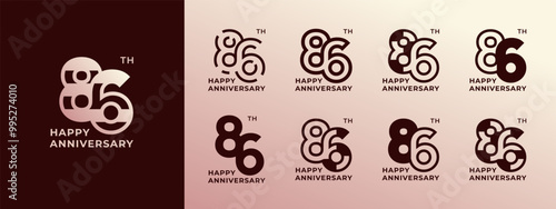 Logo 86th, years happy anniversary gold, Creative design template for celebration, birthday, greeting and invitation. Editable file photo