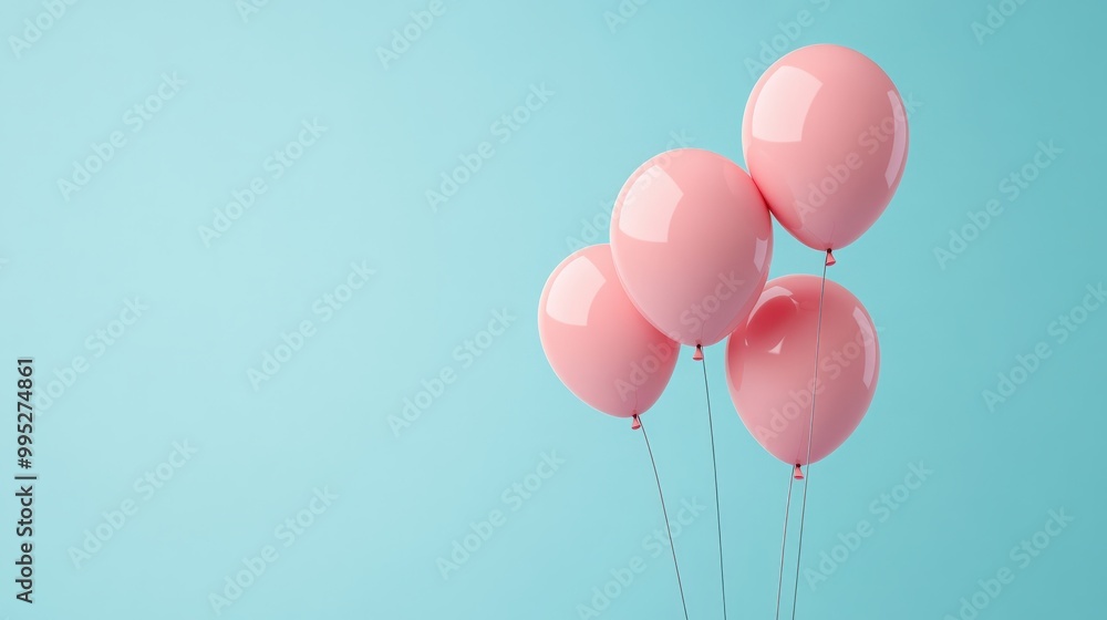 3D render featuring pink balloons gently floating over a pastel blue background, ideal for a light and airy visual presentation 3D render featuring pink balloons gently floating over a pastel blue background, ideal for a light and airy visual presentation