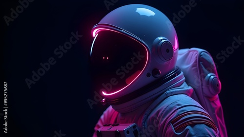 Astronaut on a black background in neon light.