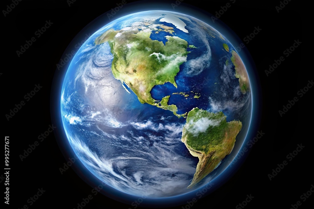 Fototapeta premium Detailed fisheye planet earth representation with continents and oceans