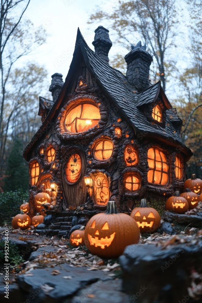 Children in spooky costumes enjoy Halloween at a haunted house with ghoulish decorations
