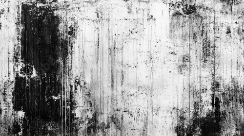 Abstract grunge texture in black and white, featuring a distressed and worn look with intricate details and high contrast