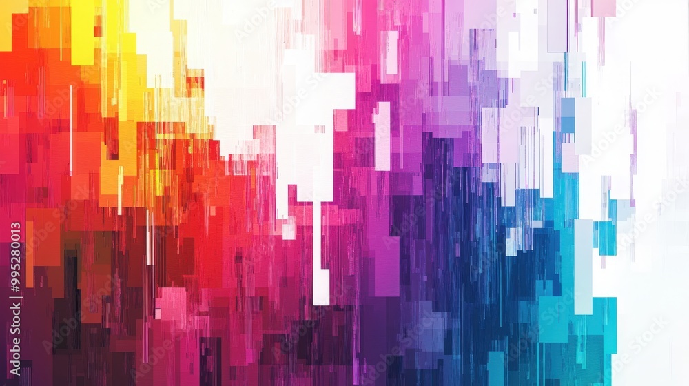 Abstract pixel art with rainbow colors and a modern design. The vibrant, geometric patterns are isolated on a white or transparent background Abstract pixel art with rainbow colors and a modern design. The vibrant, geometric patterns are isolated on a white or transparent background