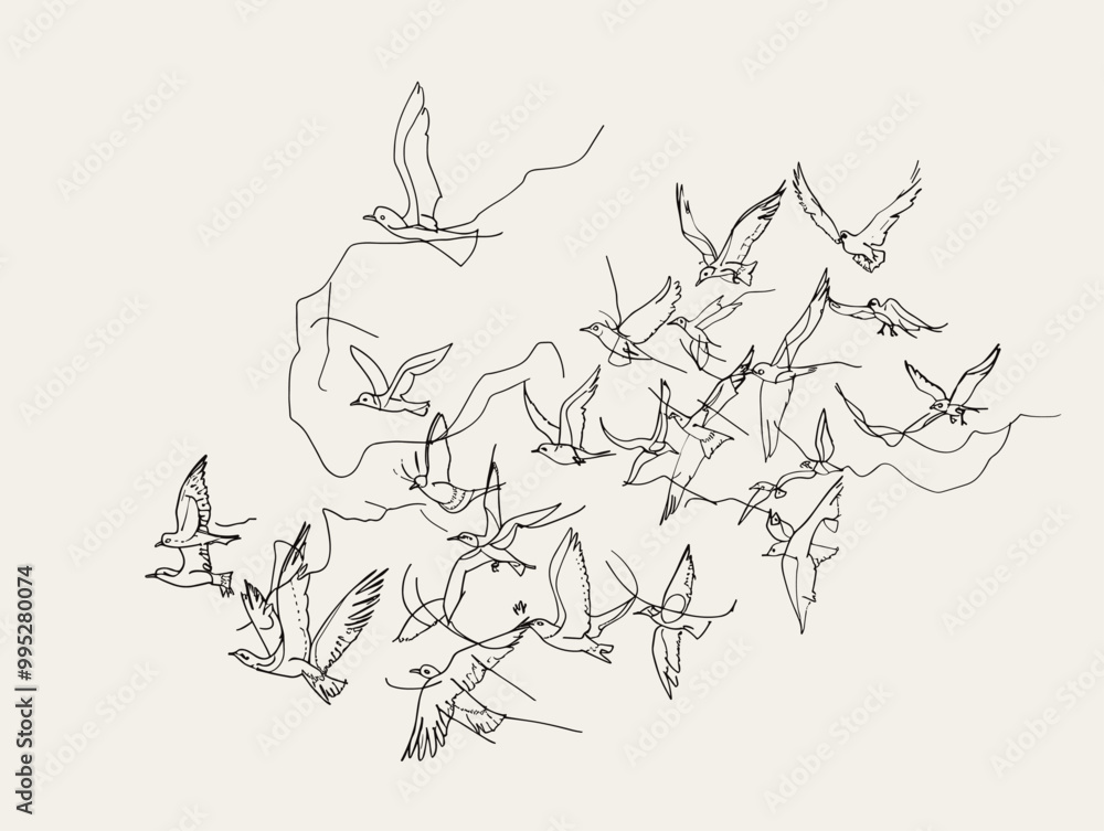 Unity of Nature: A Single Line Celebrating Diversity and Harmony Among Avian Species
