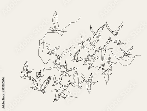 Unity of Nature: A Single Line Celebrating Diversity and Harmony Among Avian Species