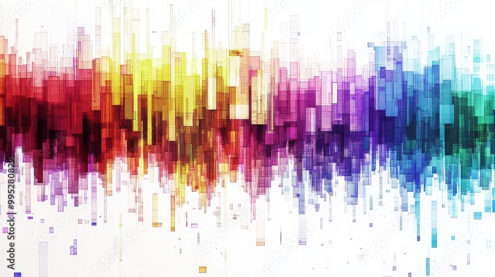 Abstract rainbow pixel art with a modern design. The vibrant, geometric color scheme is set against a white or transparent background for a digital look Abstract rainbow pixel art with a modern design. The vibrant, geometric color scheme is set against a white or transparent background for a digital look