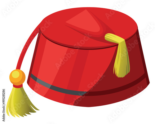 Vibrant red fez hat vector illustration isolated on a white background