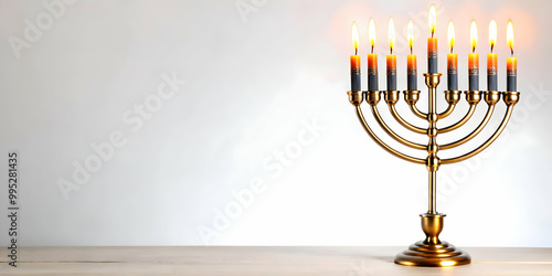 Futuristic Flat Glossy Hanukkah Menorah with Flickering Digital Flames on Dark Background - Perfect for Modern Holiday Banners photo