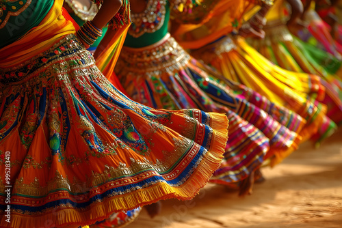 Indian women, gracefully performing Garba dance during Navratri festival.