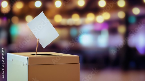 drops a piece of paper into a ballot box, the concept of election day. Making a political choice by voting for a candidate at a polling station is a civic responsibilit photo