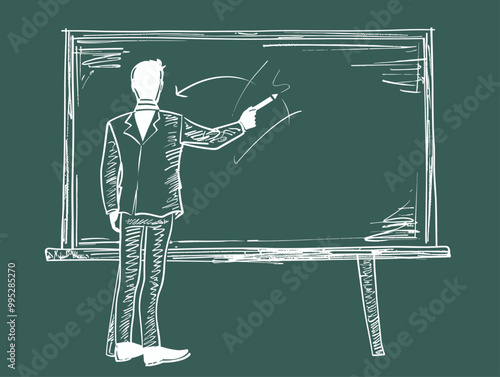 Minimalist Educator's Classroom Perspective: Single-Line Illustration of Blackboard Teaching