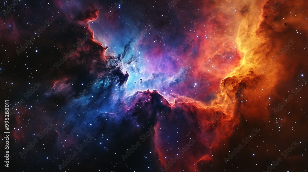 Space abstract background, futuristic landscape view of colorful galaxy nebulas and stars in endless universe Space abstract background, futuristic landscape view of colorful galaxy nebulas and stars in endless universe