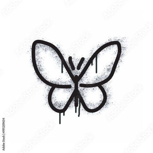 Spray painted Graffiti butterfly isolated on white background. Oversprayed graffiti butterfly in black on white. Vector illustration.