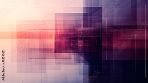 Abstract tech grids and forms on a muted gradient background with soft shadows