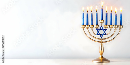 Flat Isolated Hanukkah Candles with Star of David on White Background - Ideal for Educational Content on Hanukkah Traditions