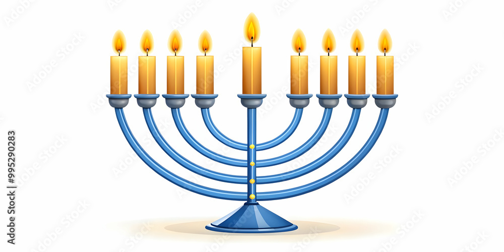 Flat Isolated Menorah with Glowing Candles on White Background - Ideal Simple Vector for Infographics on Hanukkah Tradition Flat Isolated Menorah with Glowing Candles on White Background - Ideal Simple Vector for Infographics on Hanukkah Tradition