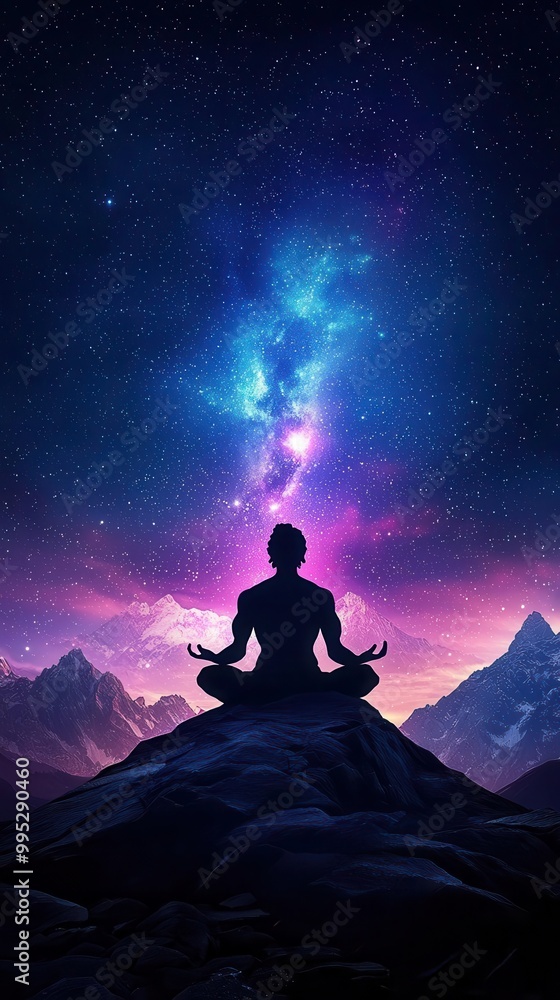 Brahma in a cosmic landscape, shaping the heavens and earth, Hindu mythology of divine creation Brahma in a cosmic landscape, shaping the heavens and earth, Hindu mythology of divine creation