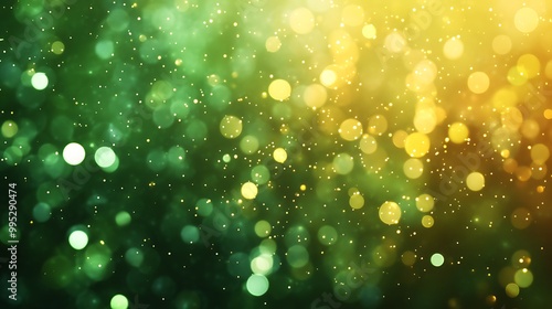 Green and yellow bokeh lights abstract background illustration, celebration and decoration