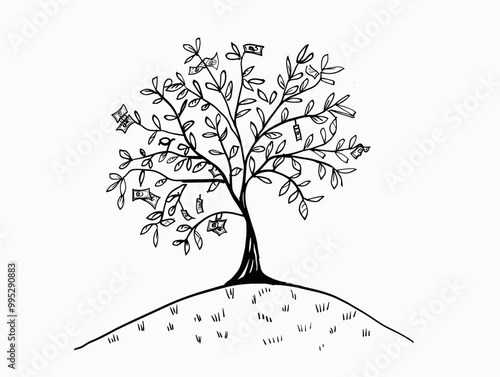 A Single-Stroke Tree of Prosperity: A Symbol of Financial Growth and Abundance through Unity